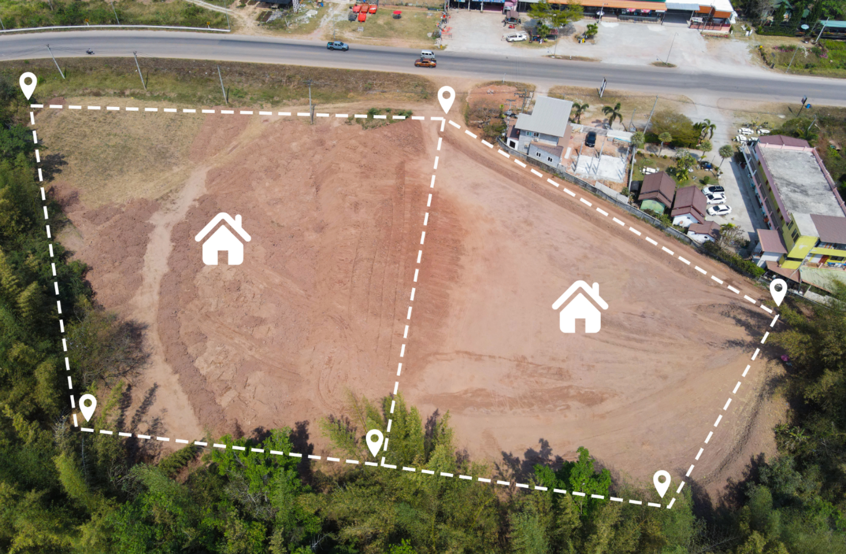 Aerial view of residential plots for sale in Patna Bihar with marked boundaries and road connectivity